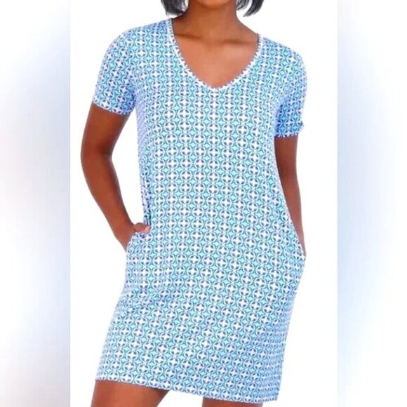 STELLA PARKER RASH GUARD MULTI-COLORED V-NECK SWIM COVER DRESS  SIZE MEDIUM NWT - Picture 1 of 5
